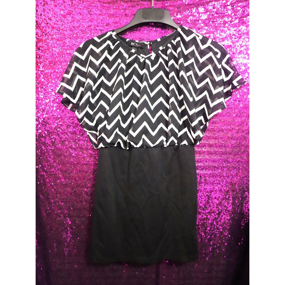 Black Chevron Dress 12 BCX Girl Kids Layered Chiffon Skater 2216992